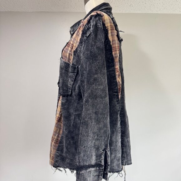 POL Corduroy & Plaid Distressed Shirt Jacket - Picture 2 of 9